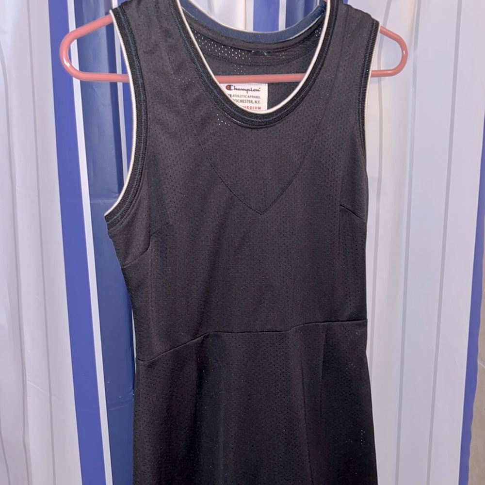 Champion by Timo Weiland Sz M. jersey dress Black, white/blue piping. Bodycon